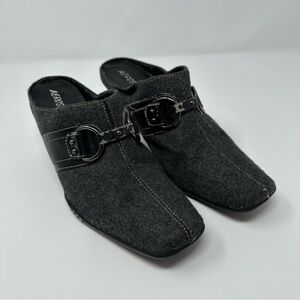 AEROSOLES Charcoal Grey Buckle Slip-On Mules Heel Sz 6.5 Y2K